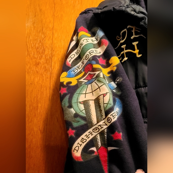 Ed Hardy KILLER black tattoo hoodie/jacket covered in embroidery juvenile szM - Picture 7 of 15